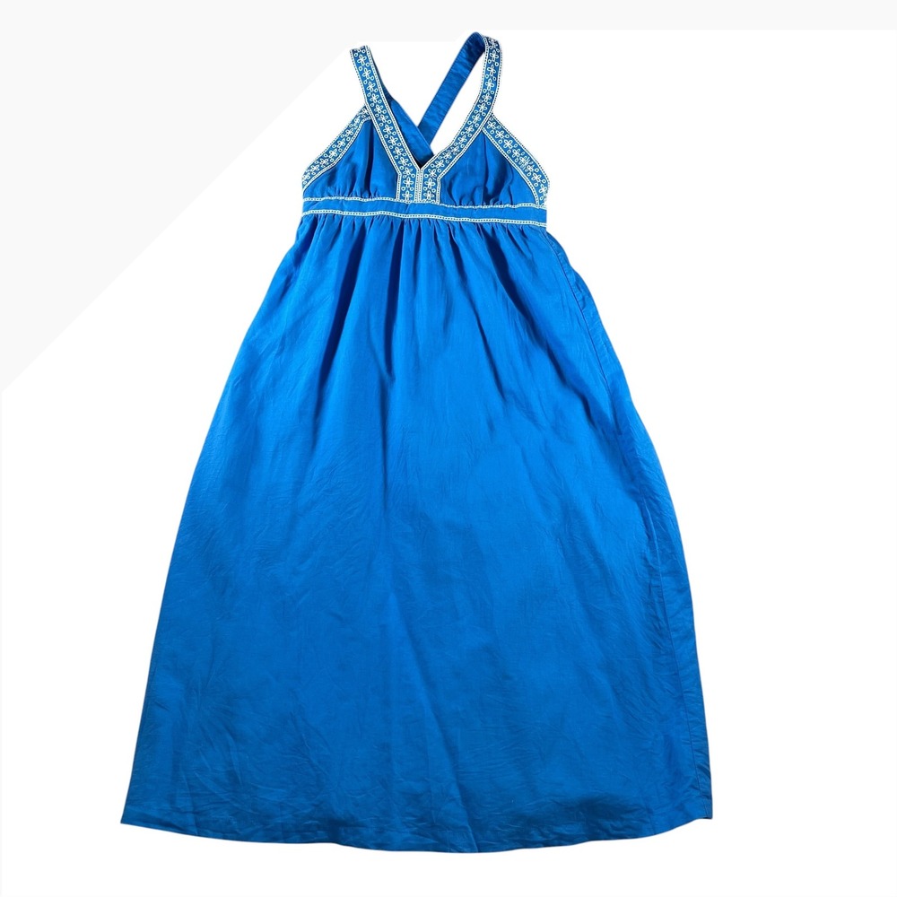 J.Crew Womens Blue Embroidered Linen Cotton Eyelet Maxi Dress J0941 Size Large